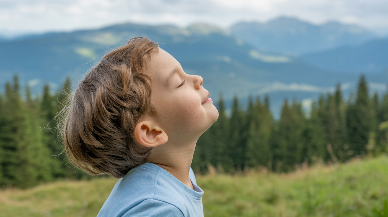 Dziecko oddychające świeżym powietrzem w Beskidach