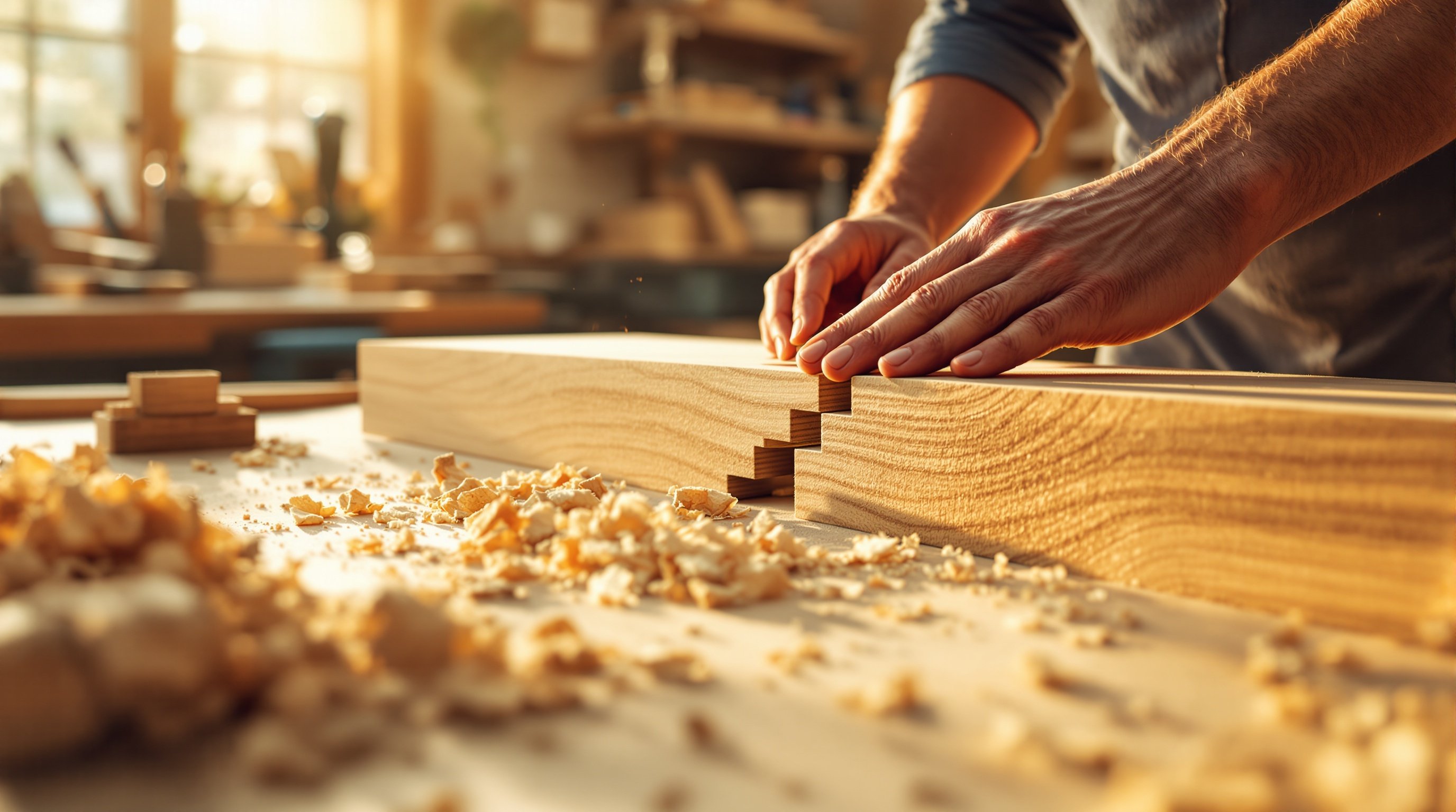 Craftsman working on fine joinery in workshop