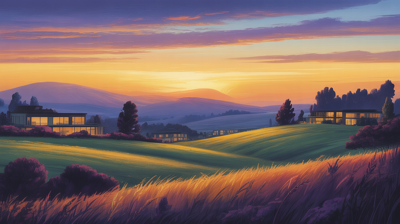 Wieczorny krajobraz o zachodzie słońca