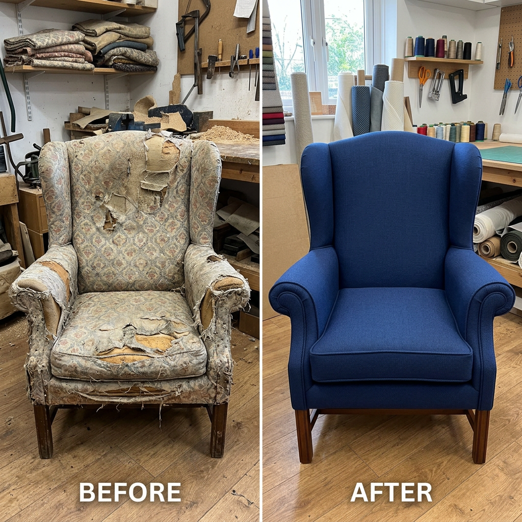 Before and after furniture reupholstery