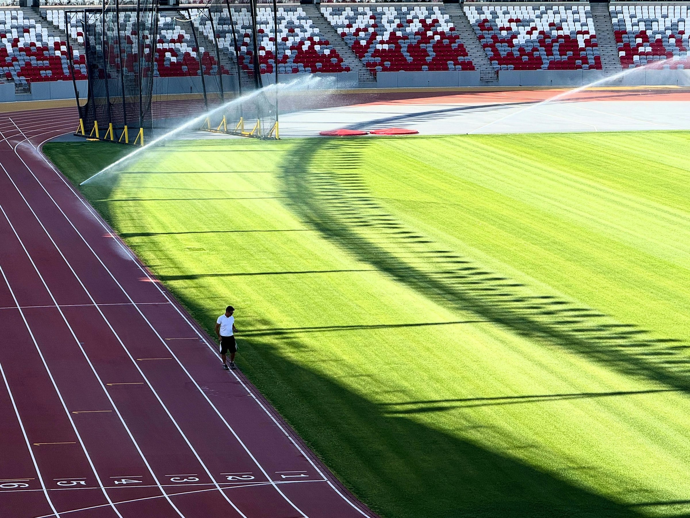 Commercial sports field with industrial irrigation sprinklers