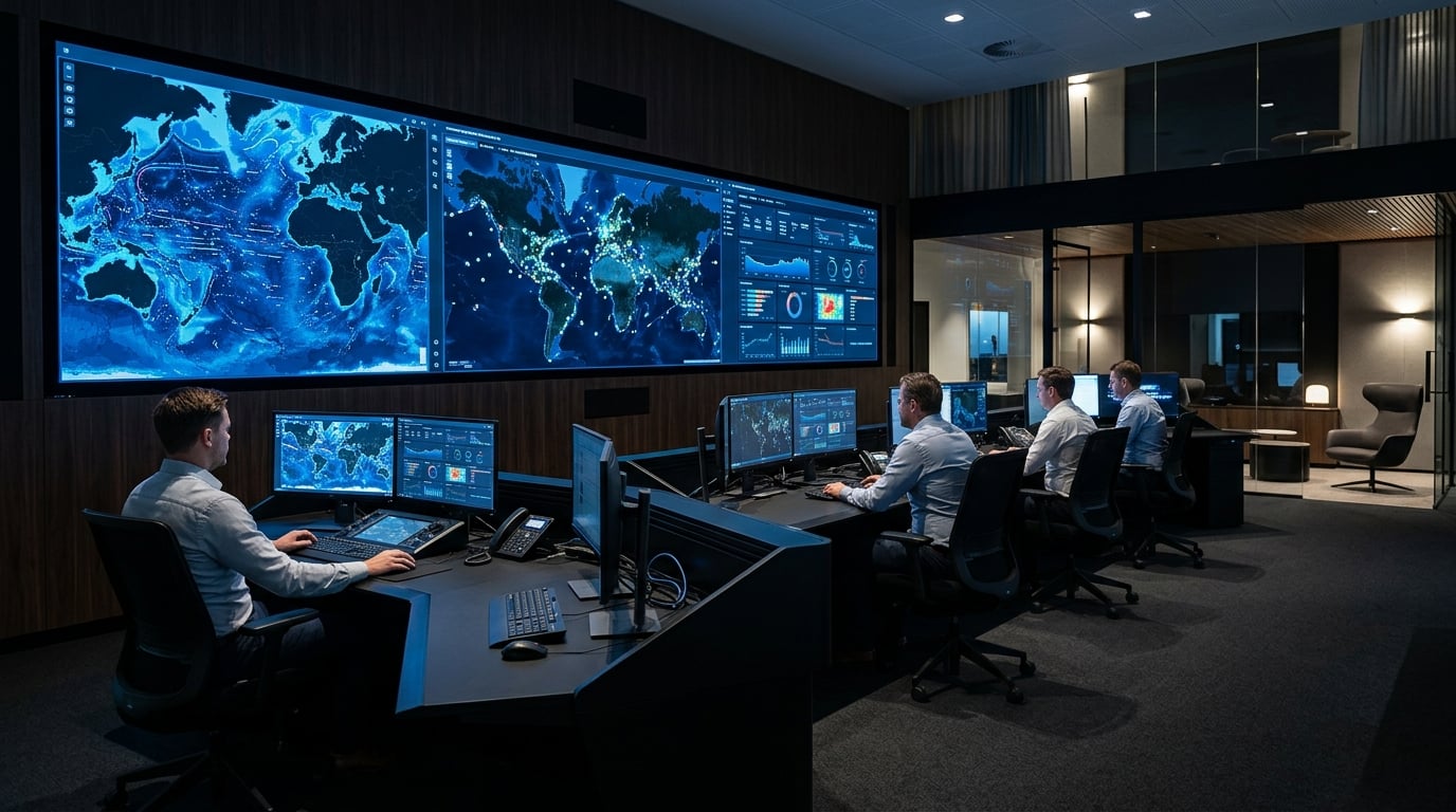 Maritime operations center with ocean intelligence dashboards