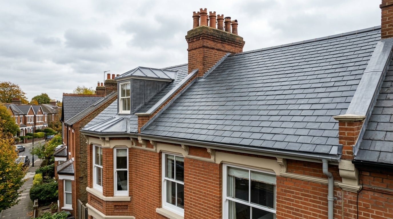 Victorian slate roof restoration on UK townhouse