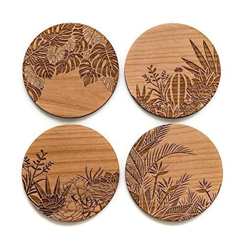 Laser-Engraved Wooden Coaster Set (x4)