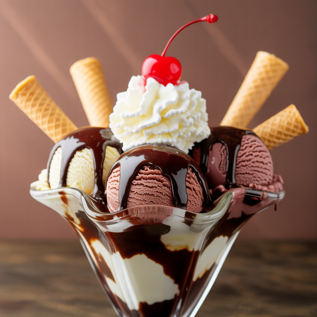 Chocolate sundae with whipped cream