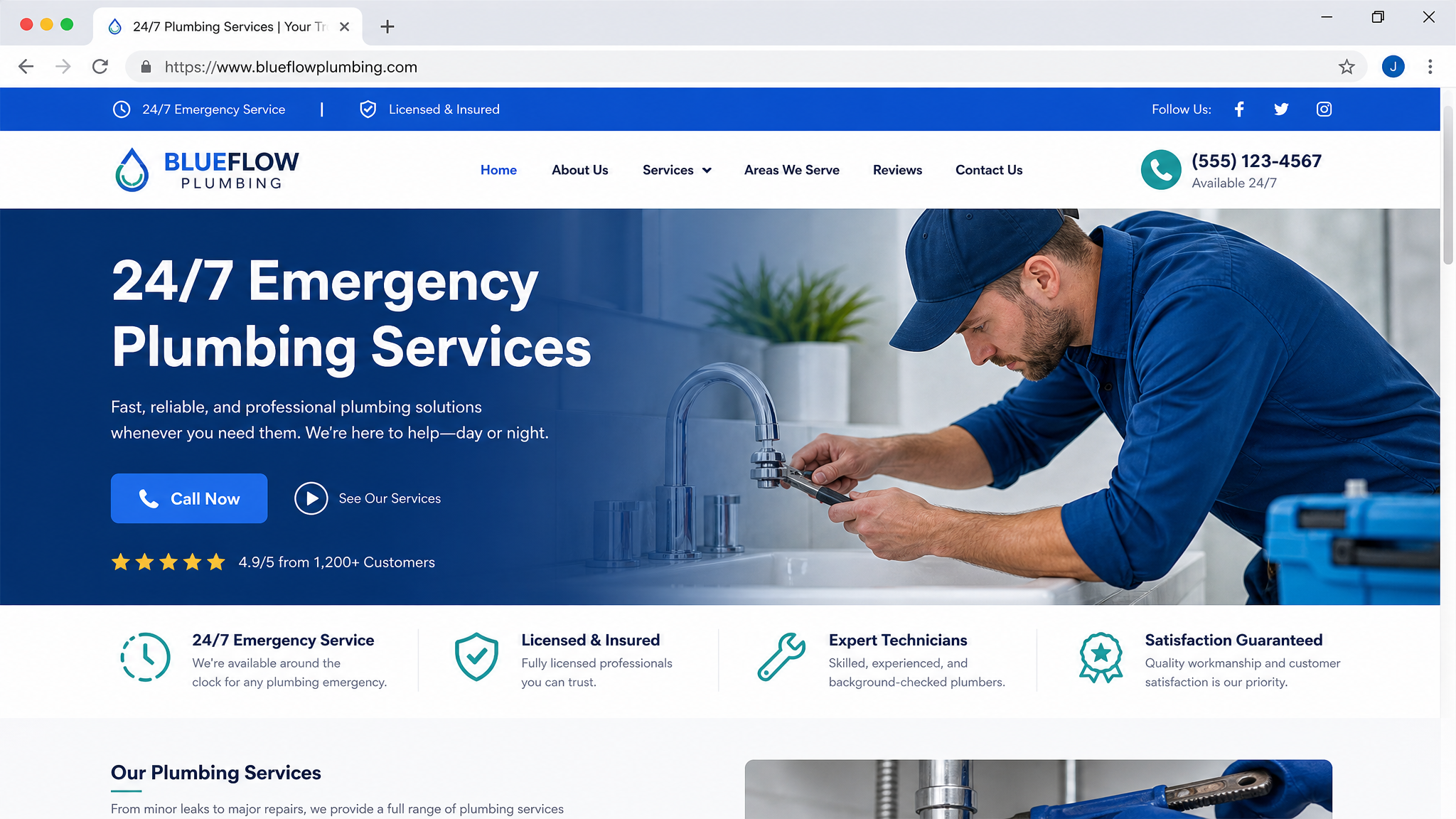 FastFlow Plumbing - Plumbing Services website design by LocalWebEdge