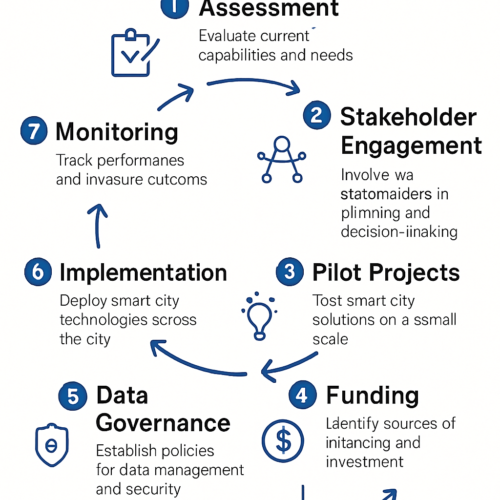 Infographic showing step-by-step guide for mayors implementing smart city technology