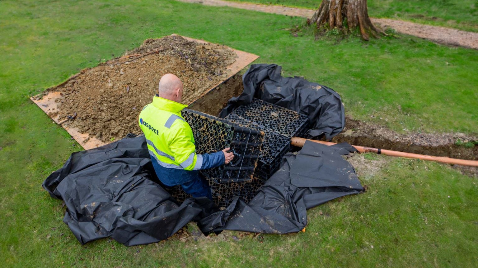 Drain soakaway excavation