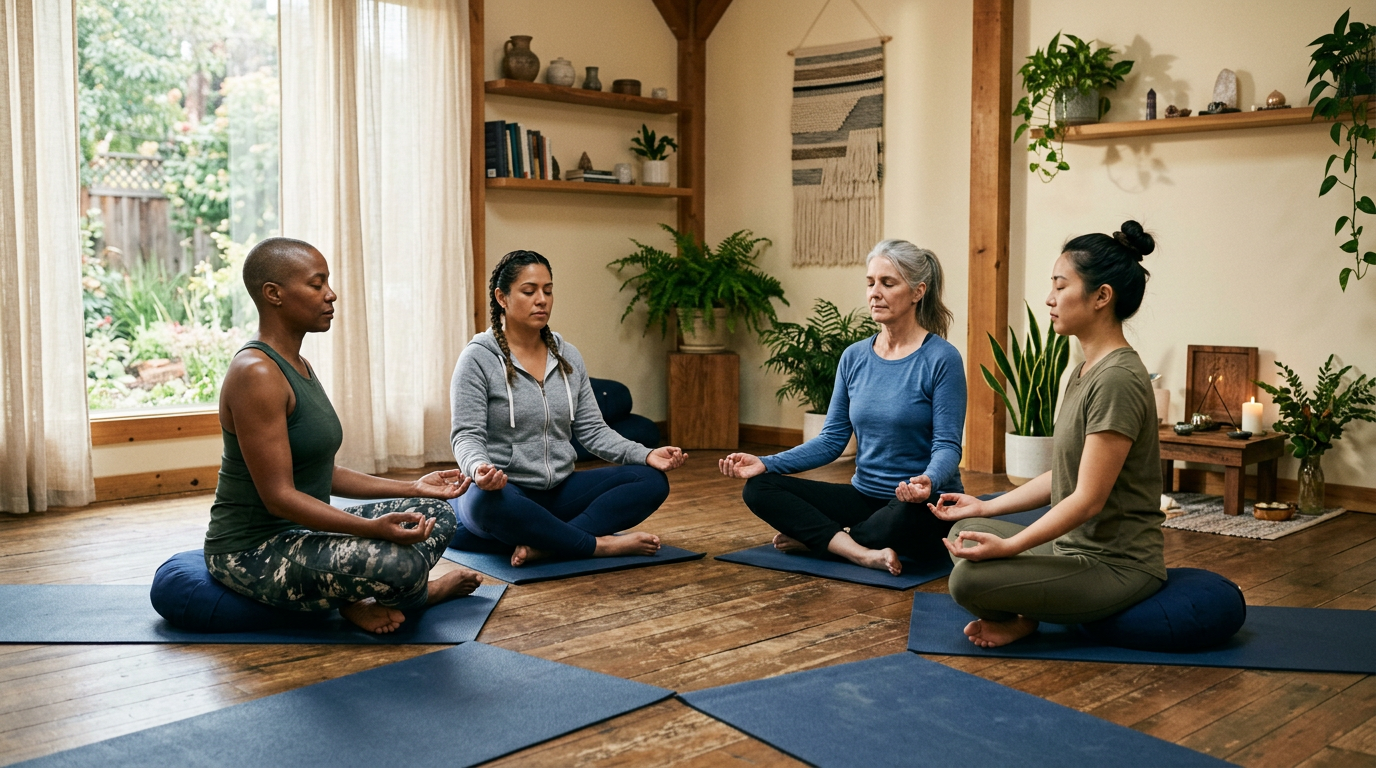 Women veterans in meditation circle