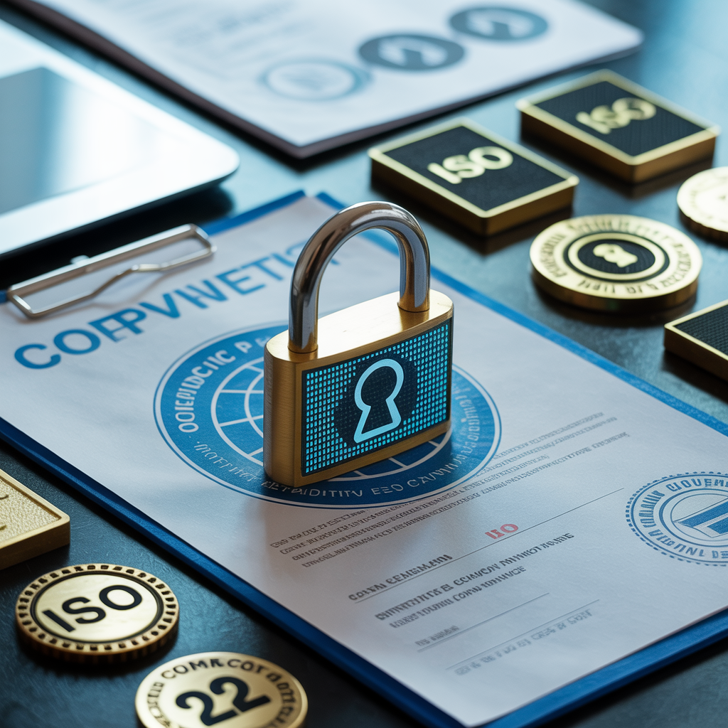 Professional security and compliance certifications with digital padlock