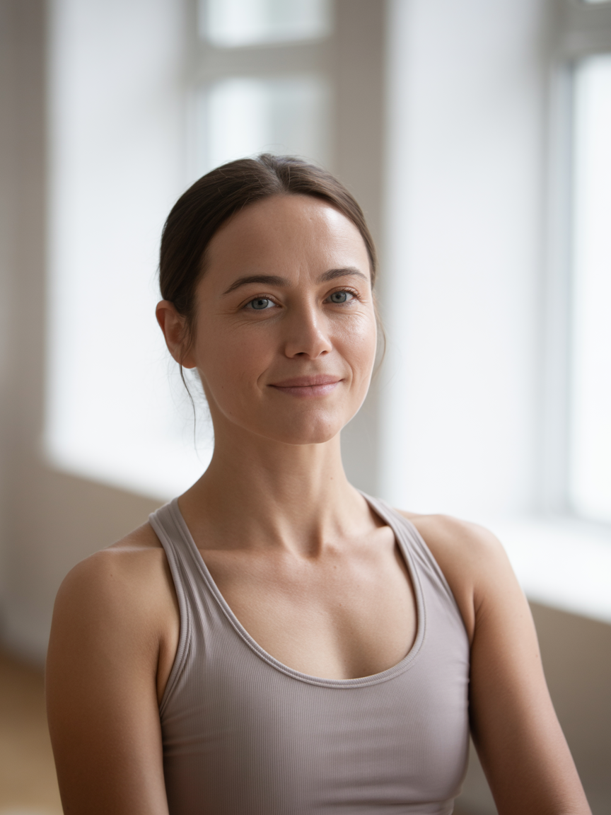 Yoga instructor in a bright, peaceful studio