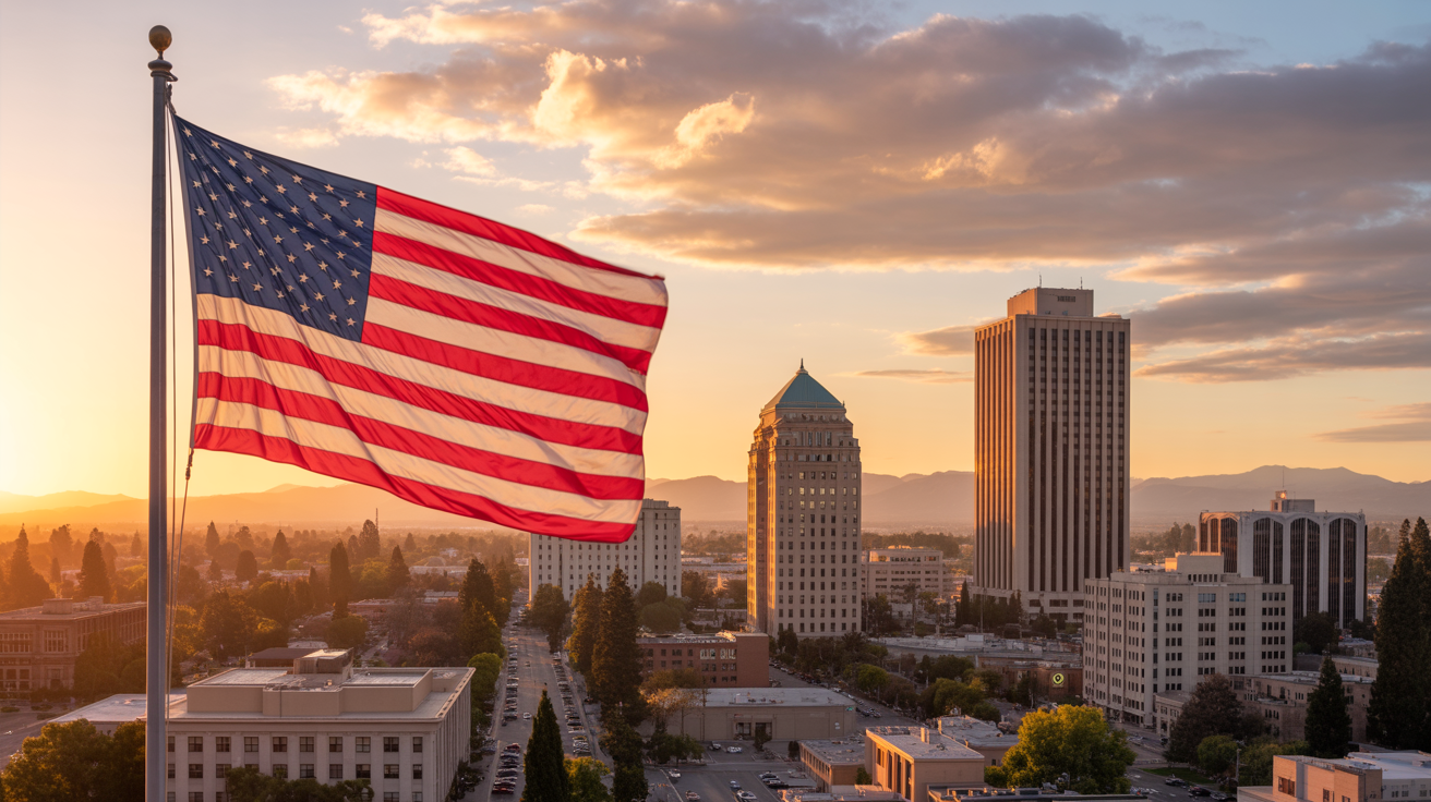 Fresno California skyline at golden hour