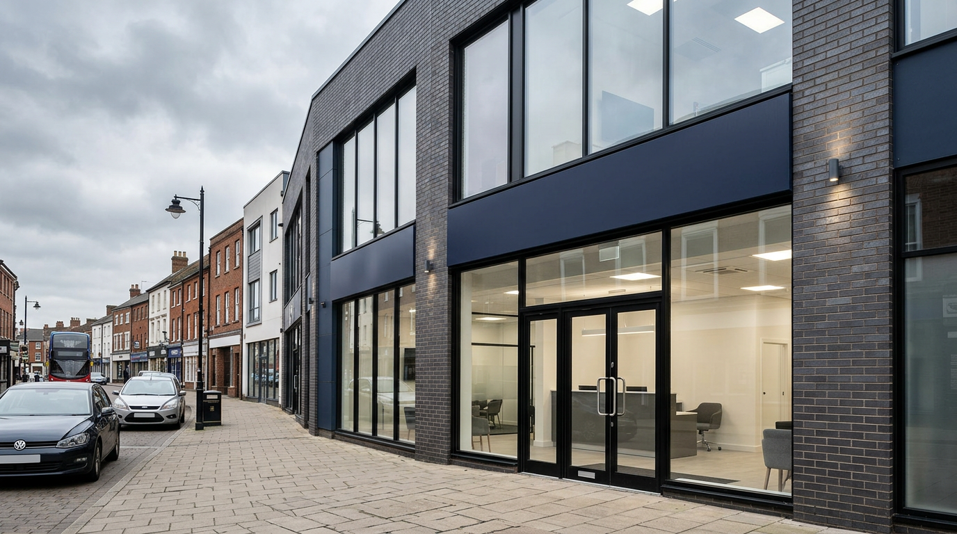 Exterior of a UK high street commercial premises relevant to commercial rent arrears recovery