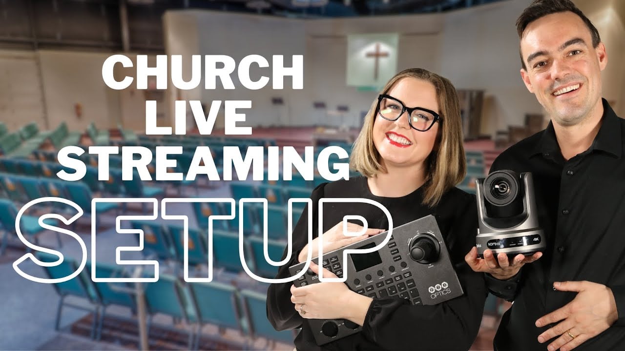 Church live streaming setup with professional camera and audio equipment