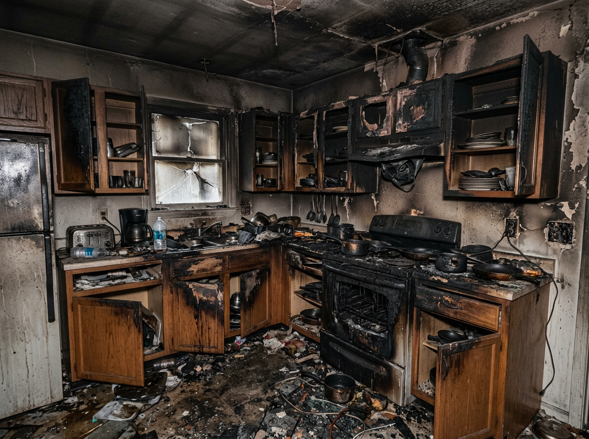 Kitchen Fire Restoration - before restoration