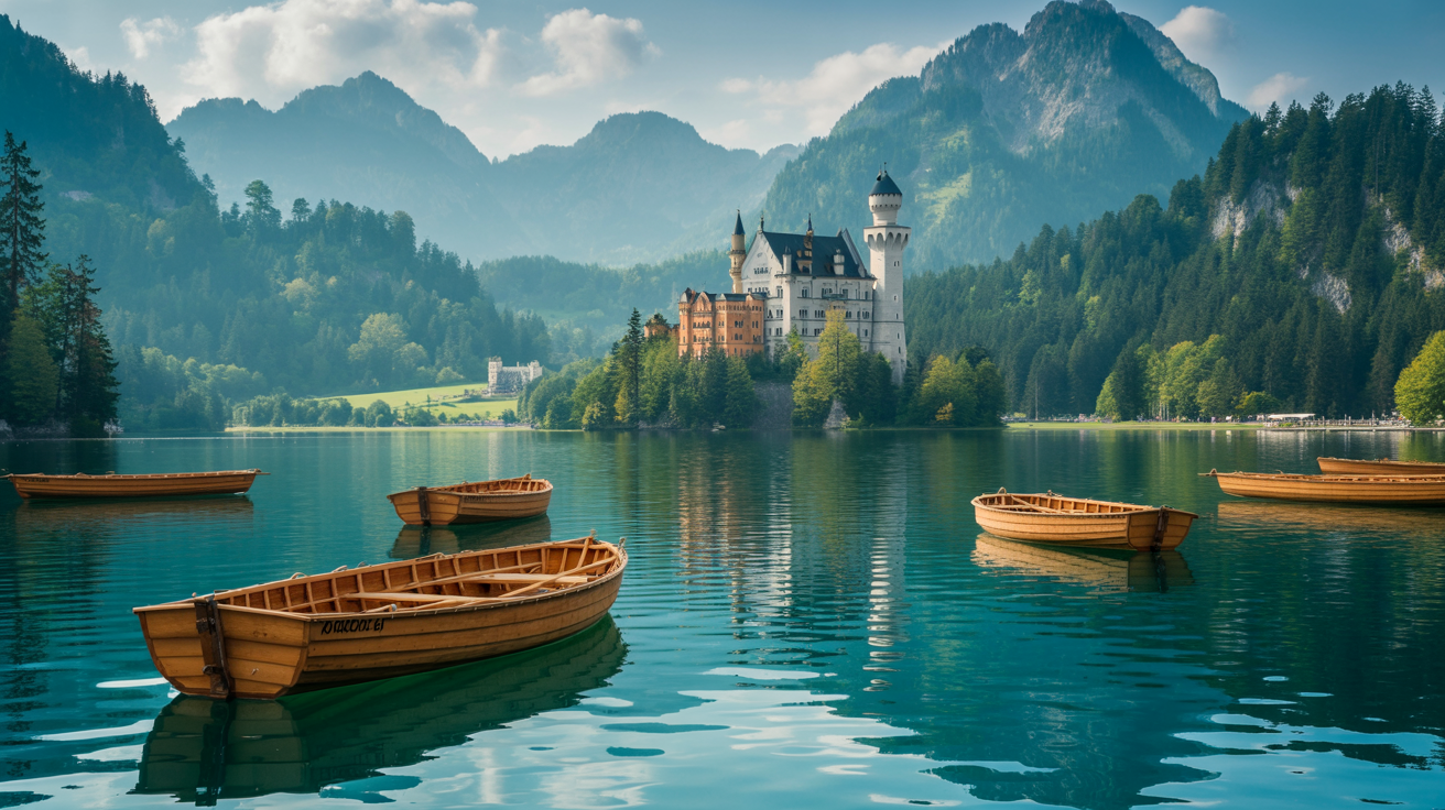 Alpsee Schwangau - Kristallklarer Bergsee direkt unterhalb von Schloss Neuschwanstein und Hohenschwangau im Allgäu