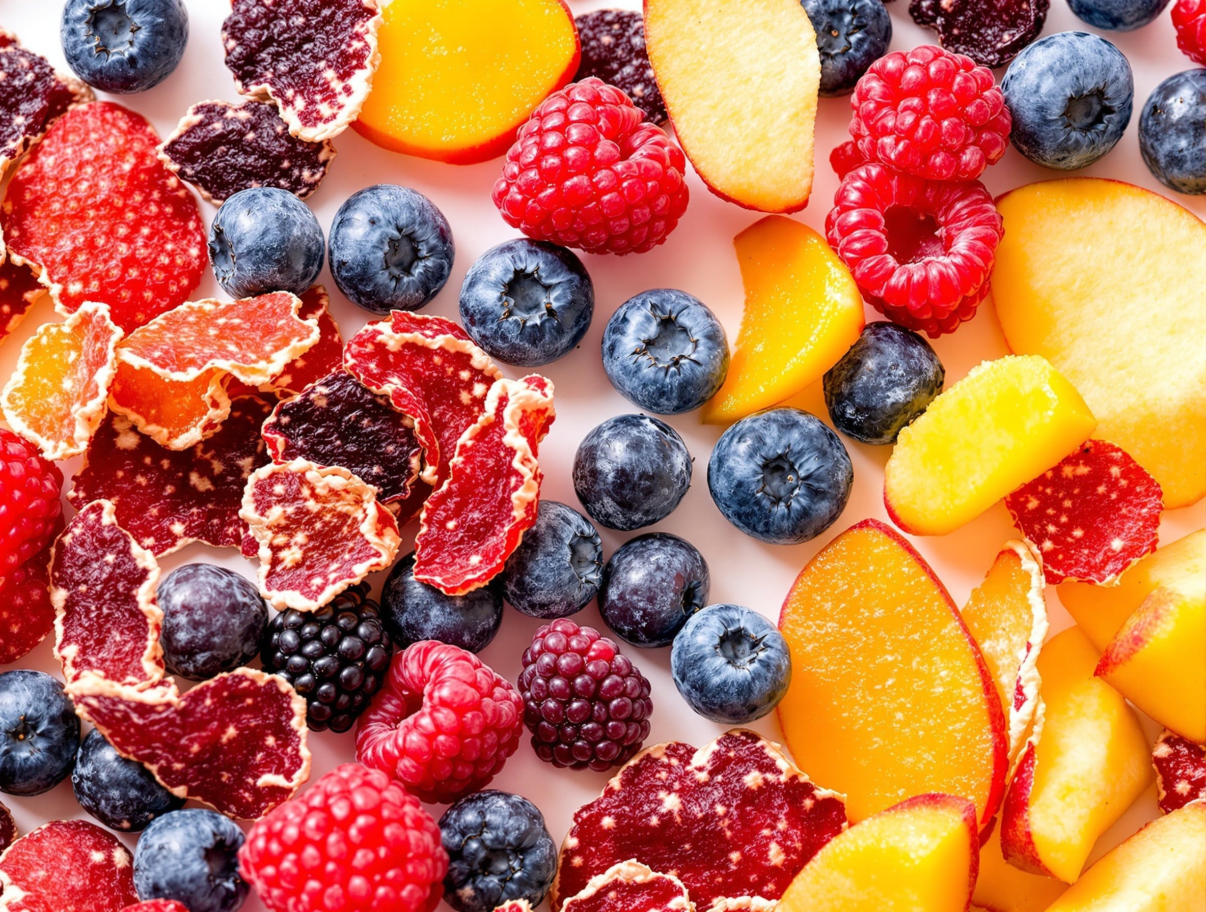 Colorful assortment of freeze dried fruit snacks