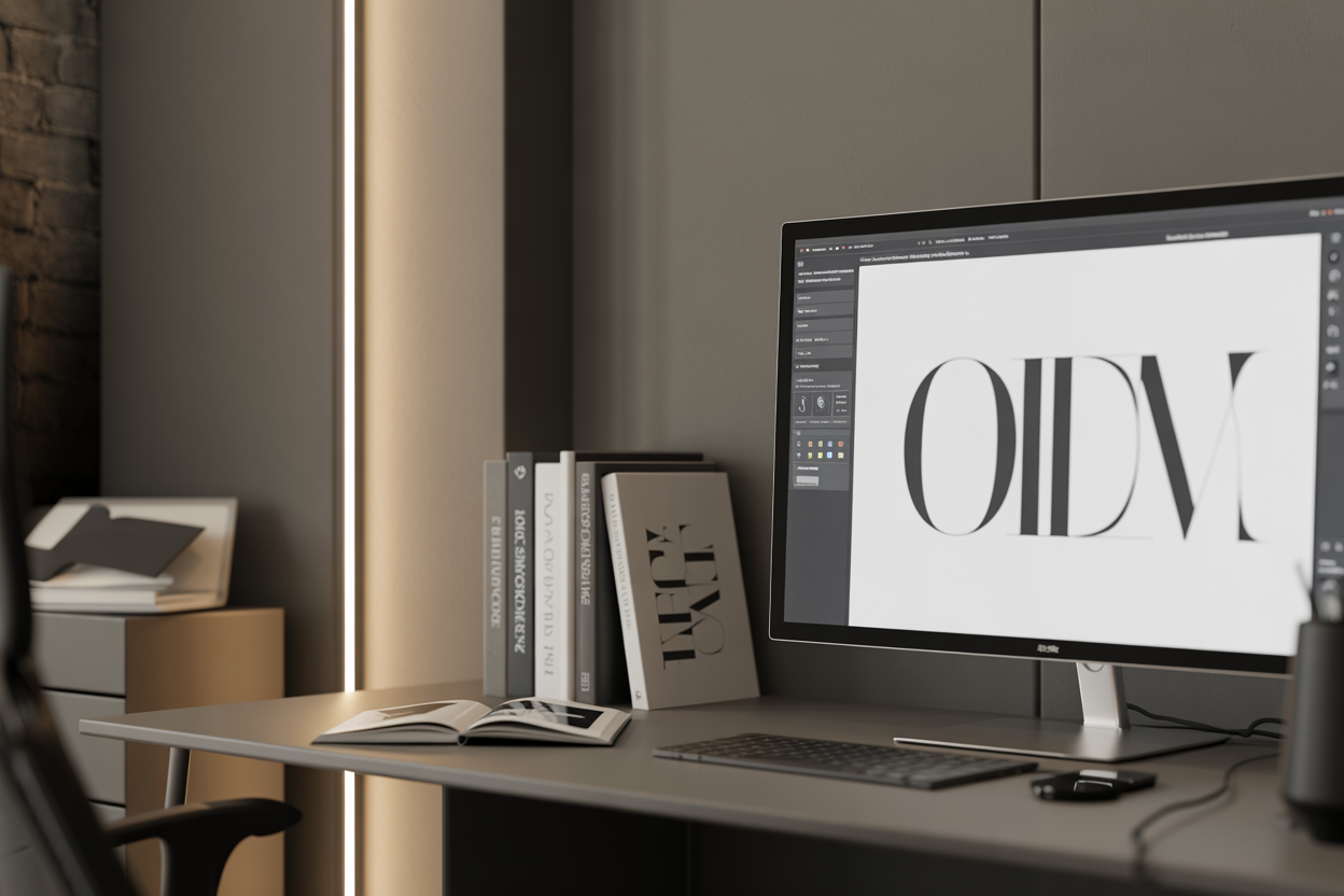 Happy Zebra design studio workspace with modern equipment and design books