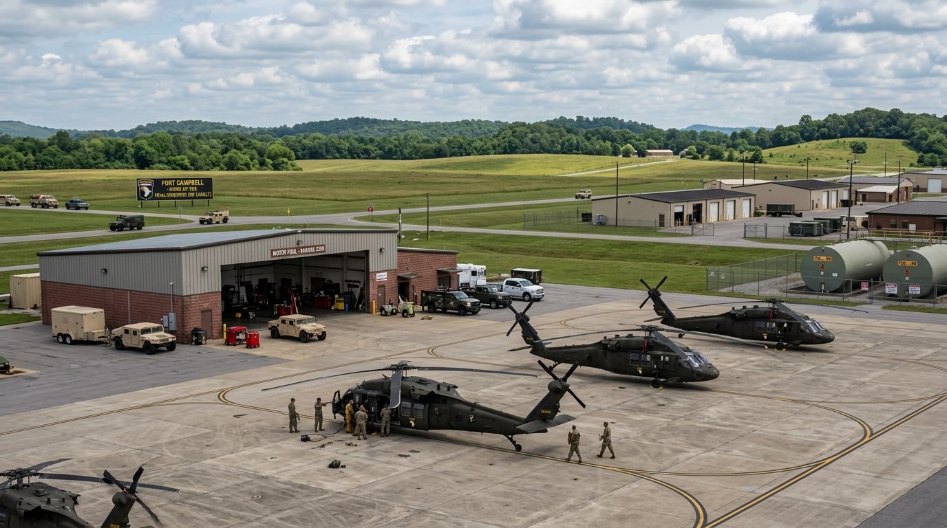Fort Campbell, Kentucky — 101st Airborne Division helicopters and motor pool facilities