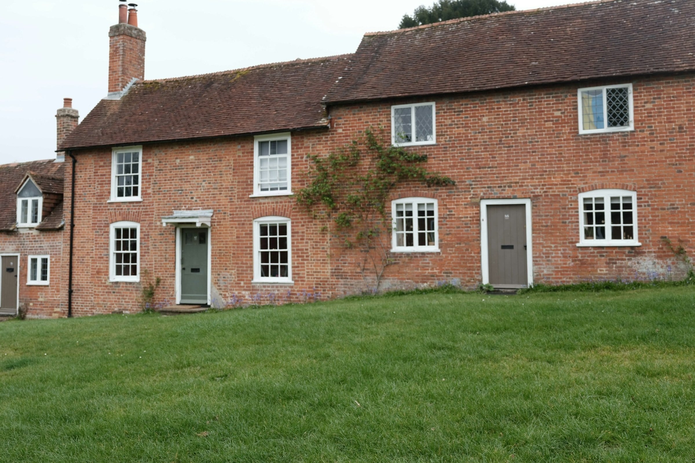 Traditional brick cottages with tiled roofs in the English Midlands