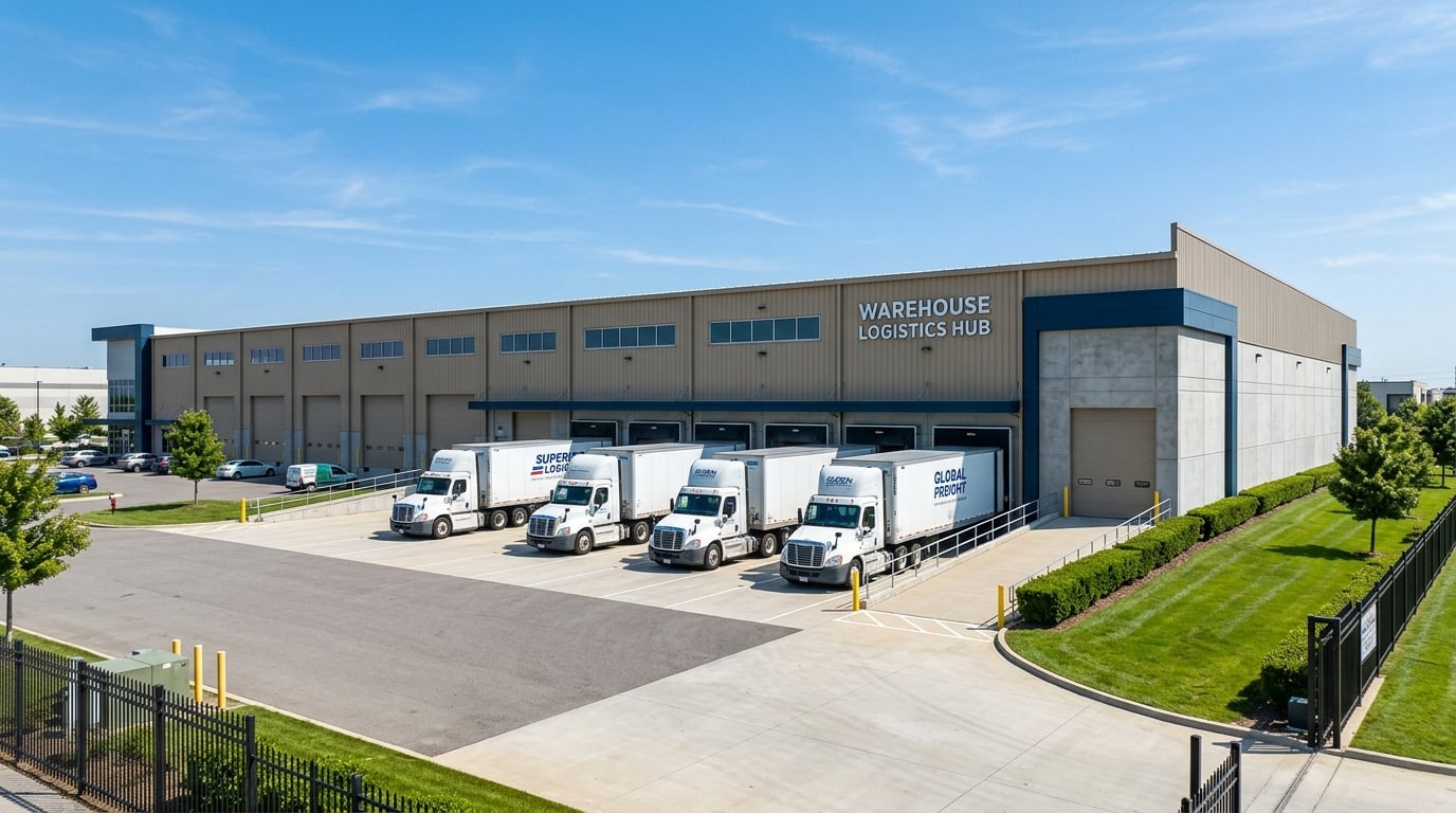 Modern warehouse distribution facility with loading docks