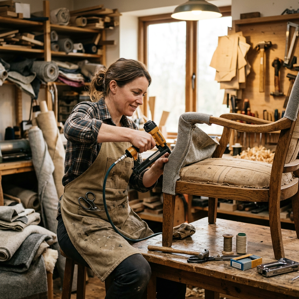 Craftsman working on upholstery