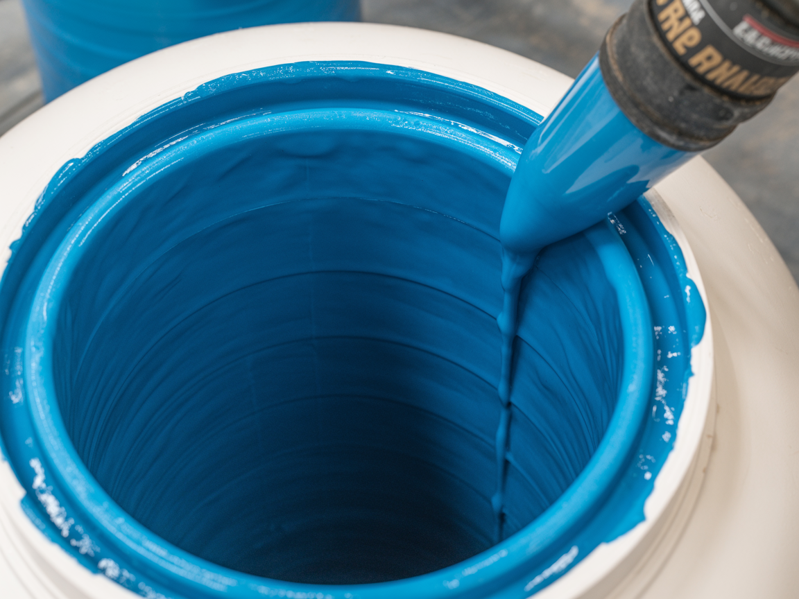 Pipepoxy epoxy coating being applied inside a pool pipe during repair process