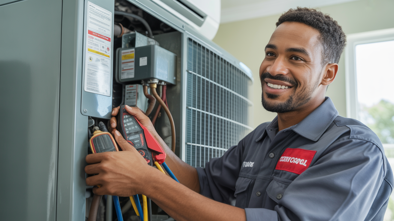 HVAC technician servicing air conditioning and heating systems