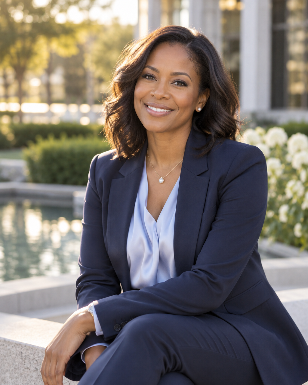 AI-generated portrait of an African American woman smiling outdoors; not an actual Omni patient