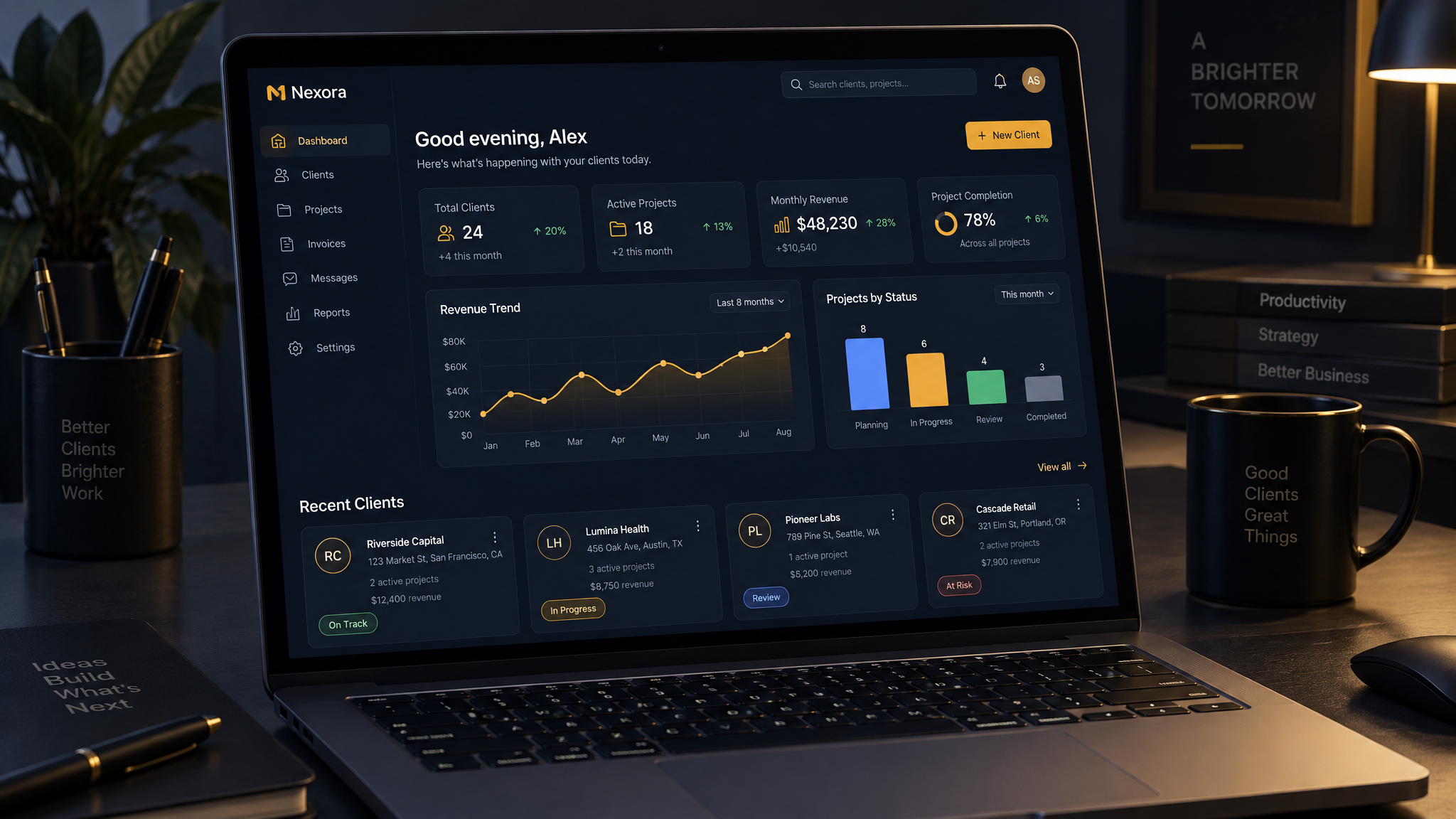 Client CRM dashboard with project management