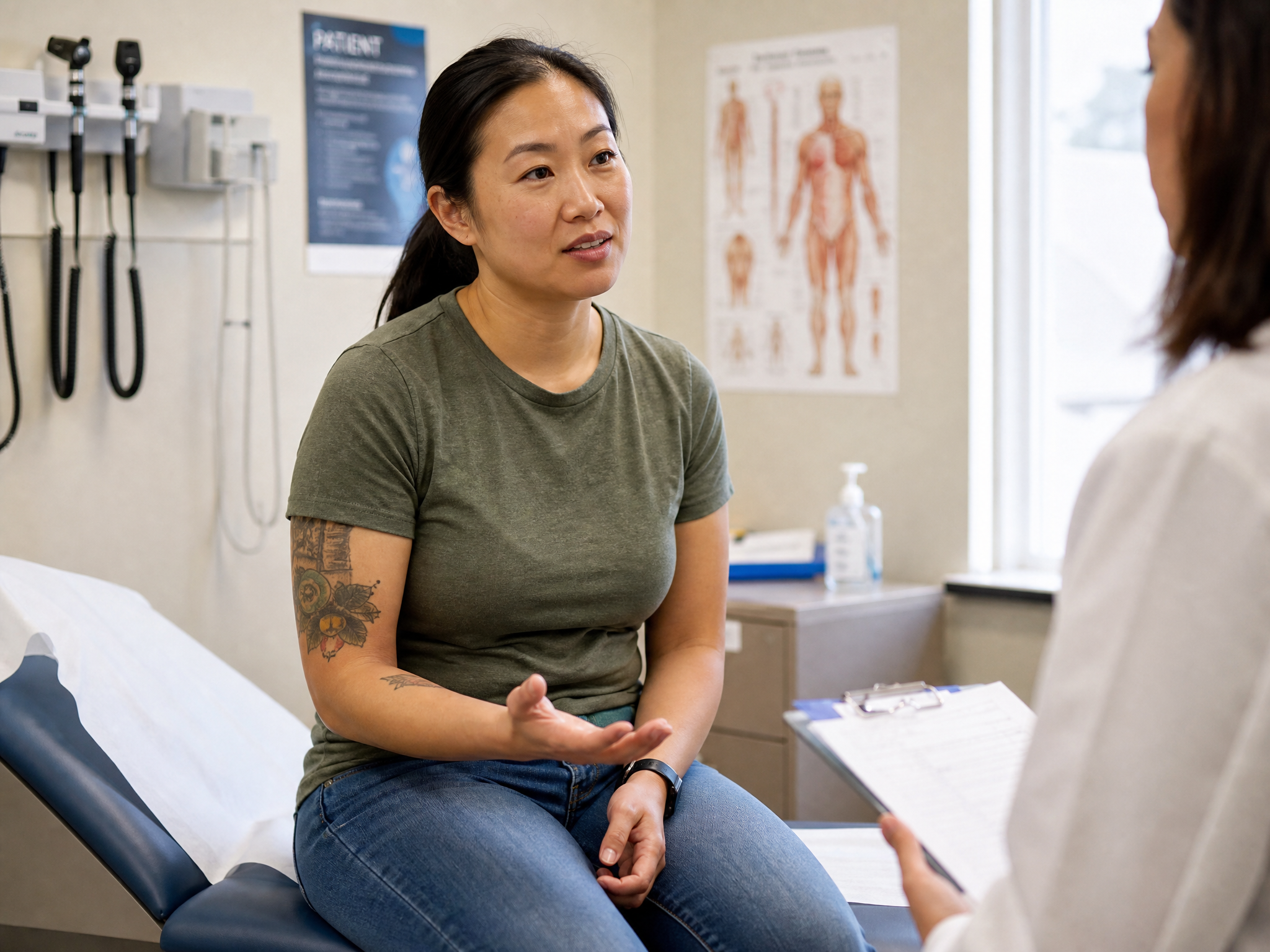 A veteran speaking with her doctor during a medical consultation
