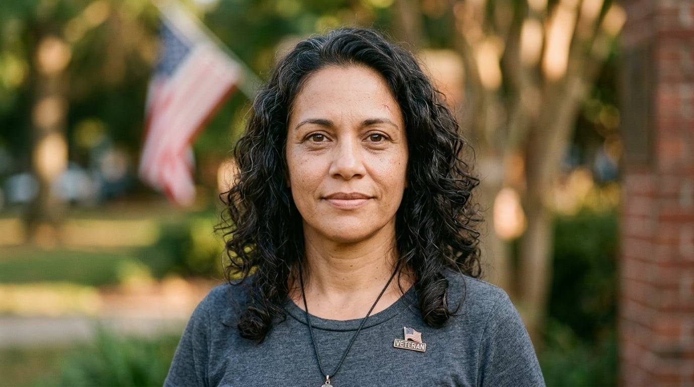 A dignified portrait of a Latina woman veteran