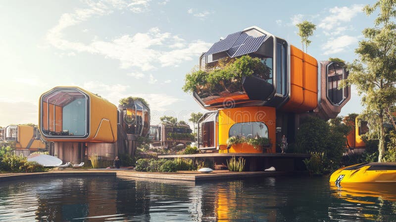 Futuristic sustainable eco-friendly homes concept showcasing next-generation green architecture
