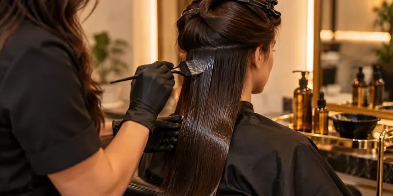 Cauterização capilar sendo aplicada em cabelo danificado em salão de Sorocaba