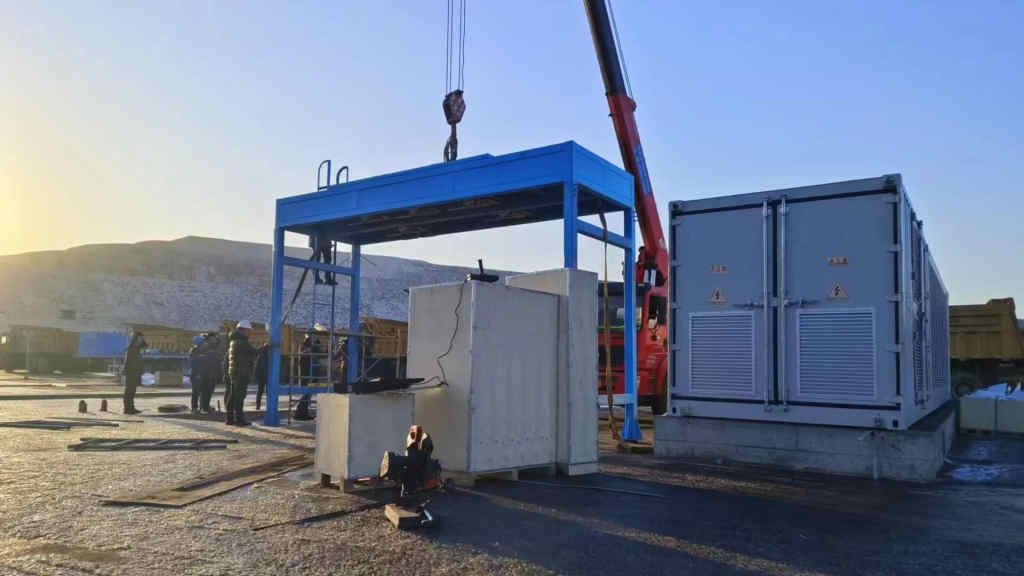 Modern EV charging station facility for heavy trucks with solar panels