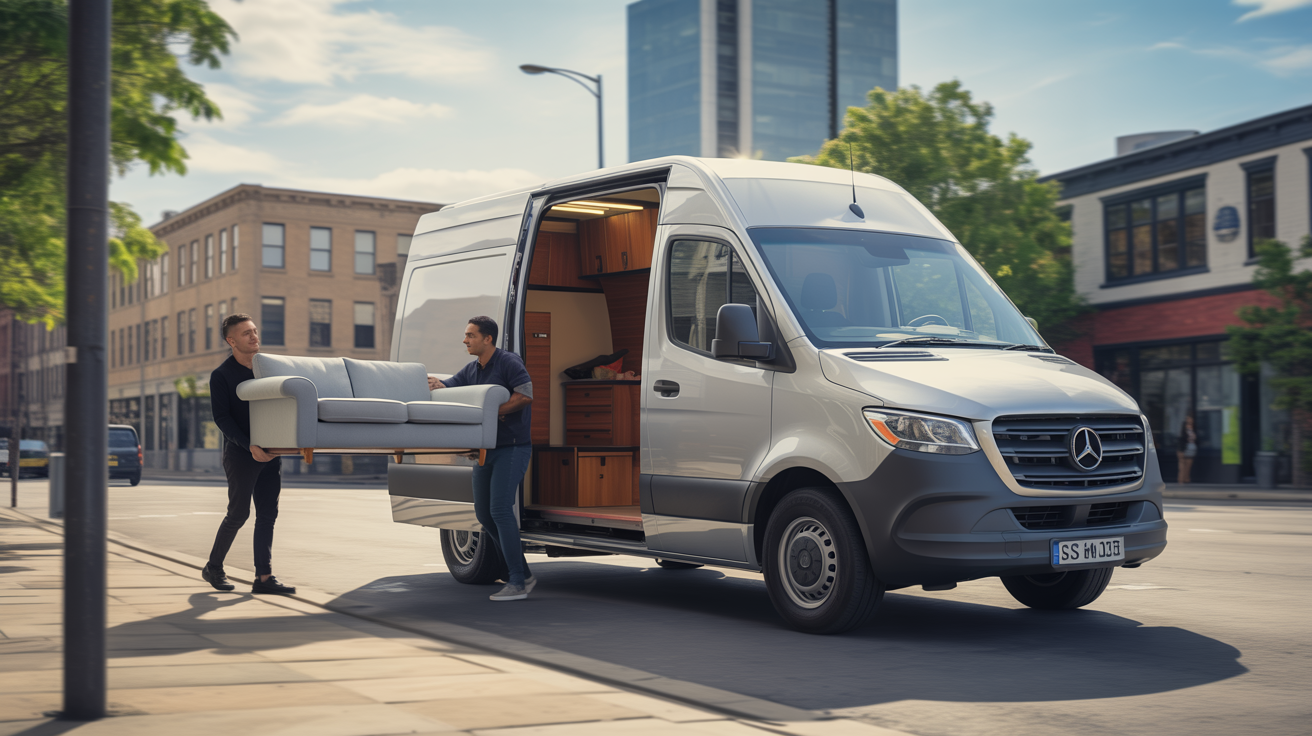 Zwei Personen beladen Sprinter MAXI mit Möbeln