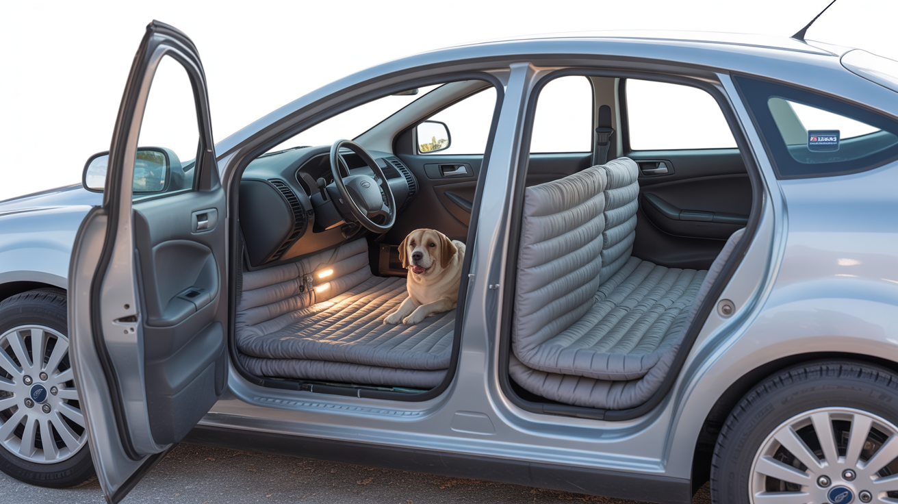 Ford Focus with seats removed and padded interior for dog transport