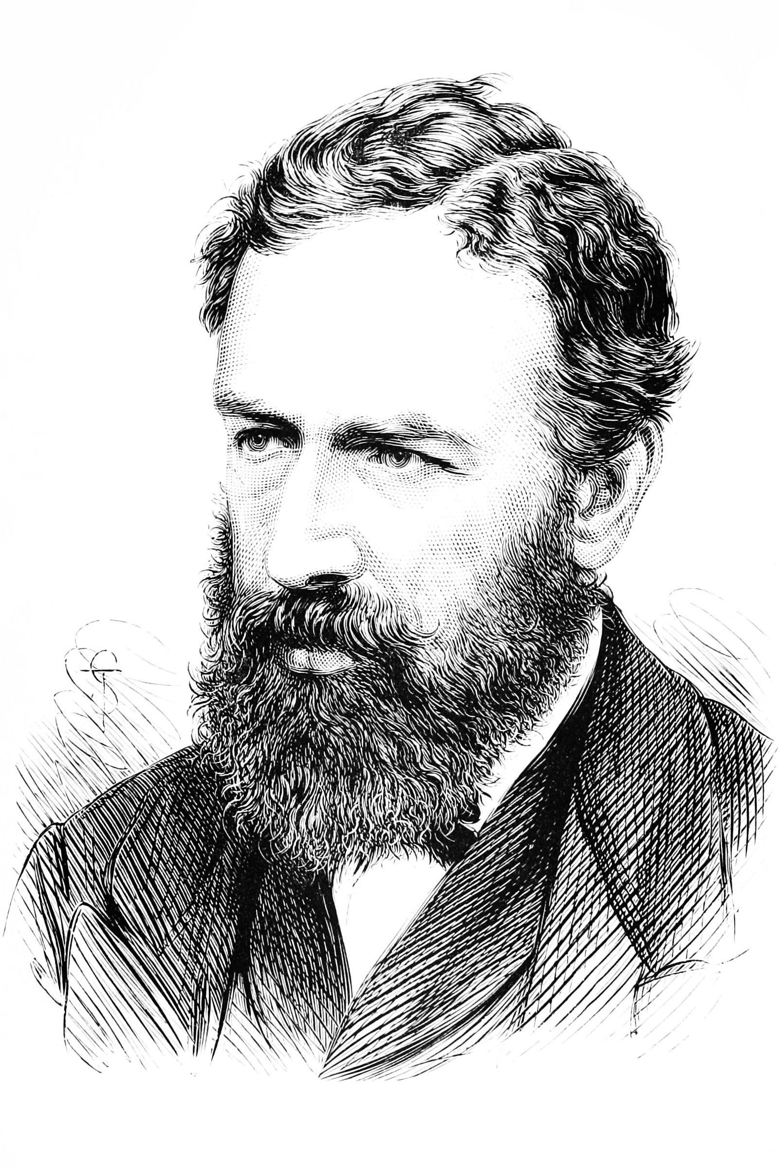 Engraved portrait of William Stanley Jevons, Liverpool-born economist, from Popular Science Monthly, 1877