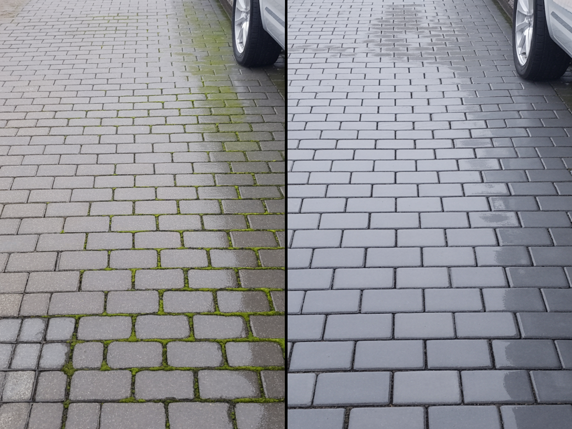 Before and after driveway cleaning