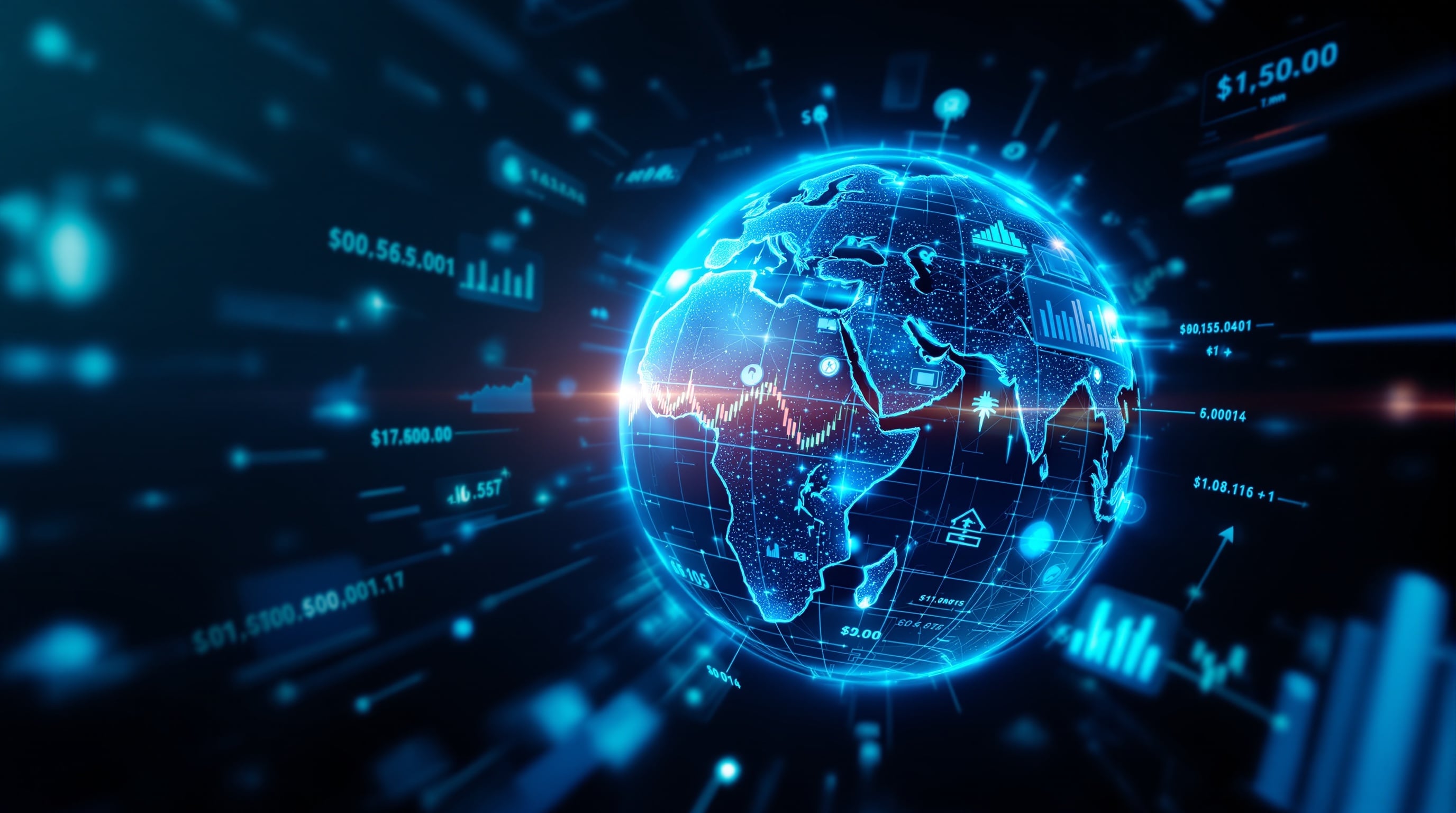 Global financial markets represented by digital globe with data