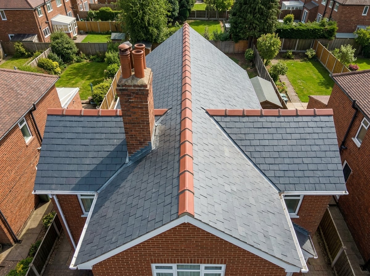 Freshly completed re-roof with neat ridge tiles