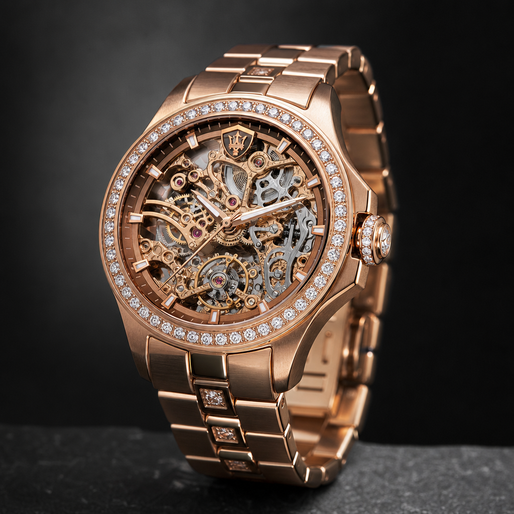 Skeleton Automatic Gold & Diamond Watch