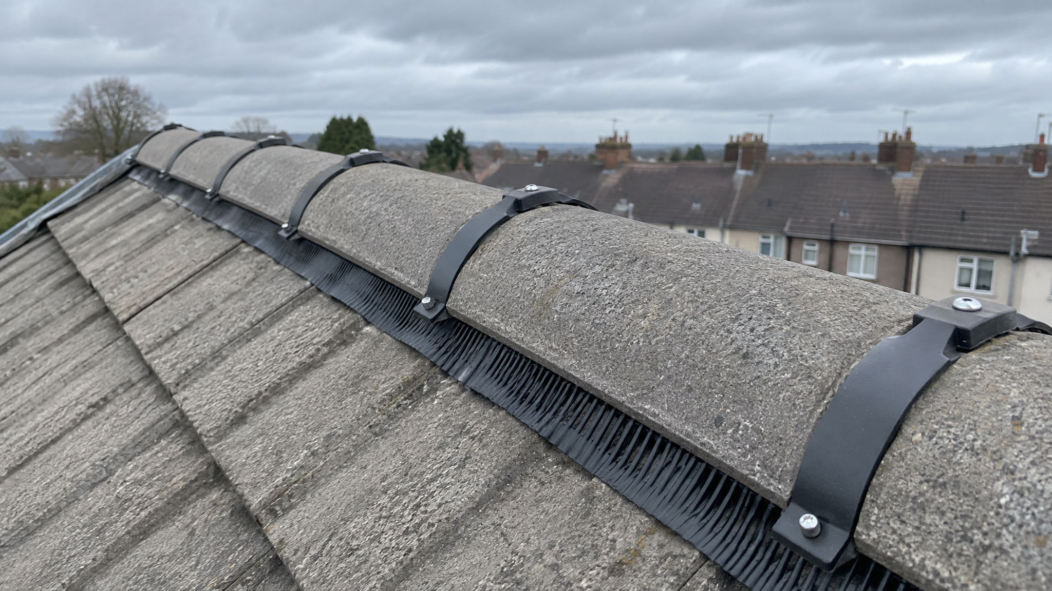 Dry ridge system on UK tiled roof