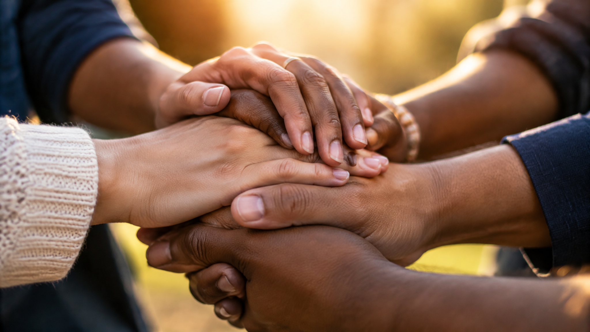 Hands supporting each other, symbolizing community care