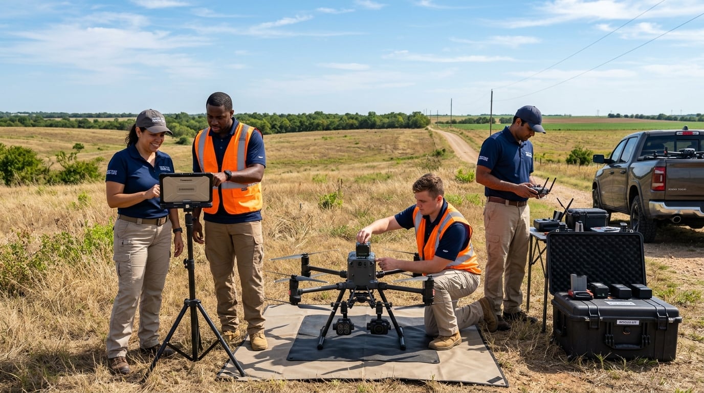 NorthStar Drone Co. professional team preparing drone equipment in North Texas