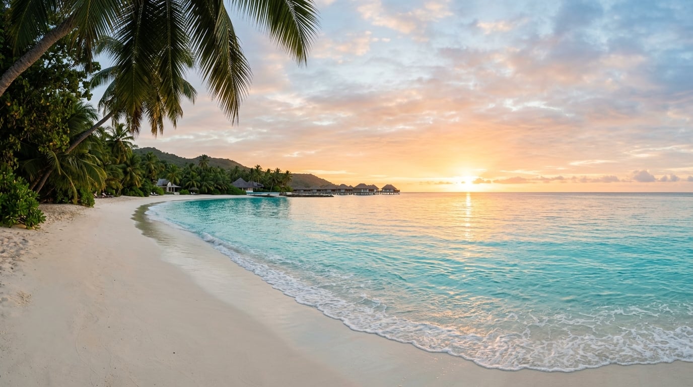 Beautiful tropical beach at sunrise with turquoise water