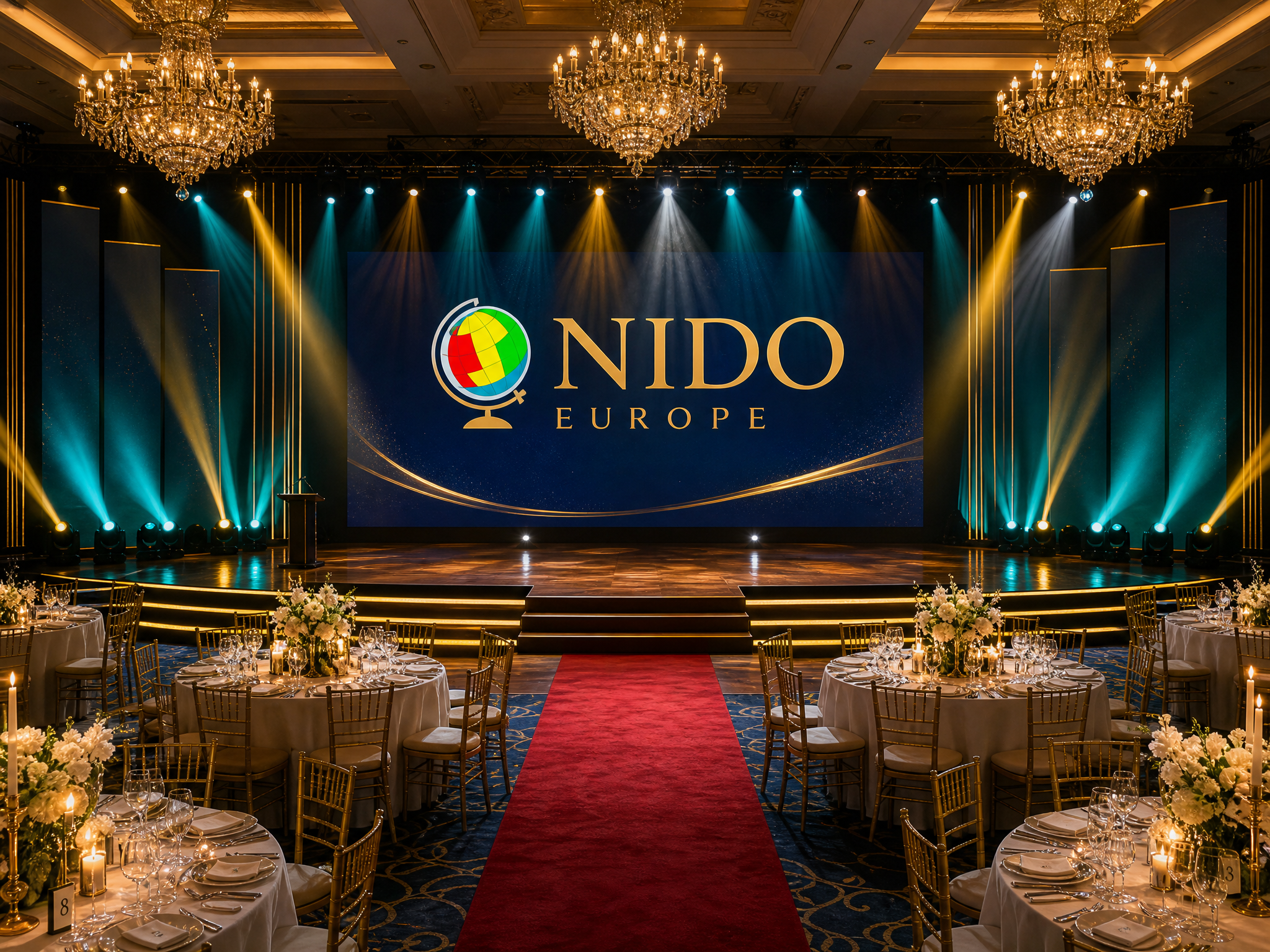 Award ceremony stage with podium and professional lighting