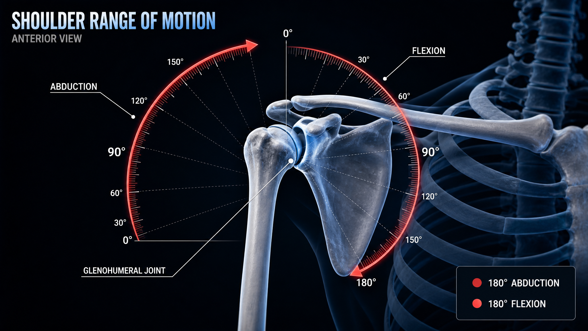 Front-view shoulder diagram showing the limited arm abduction and elevation arc