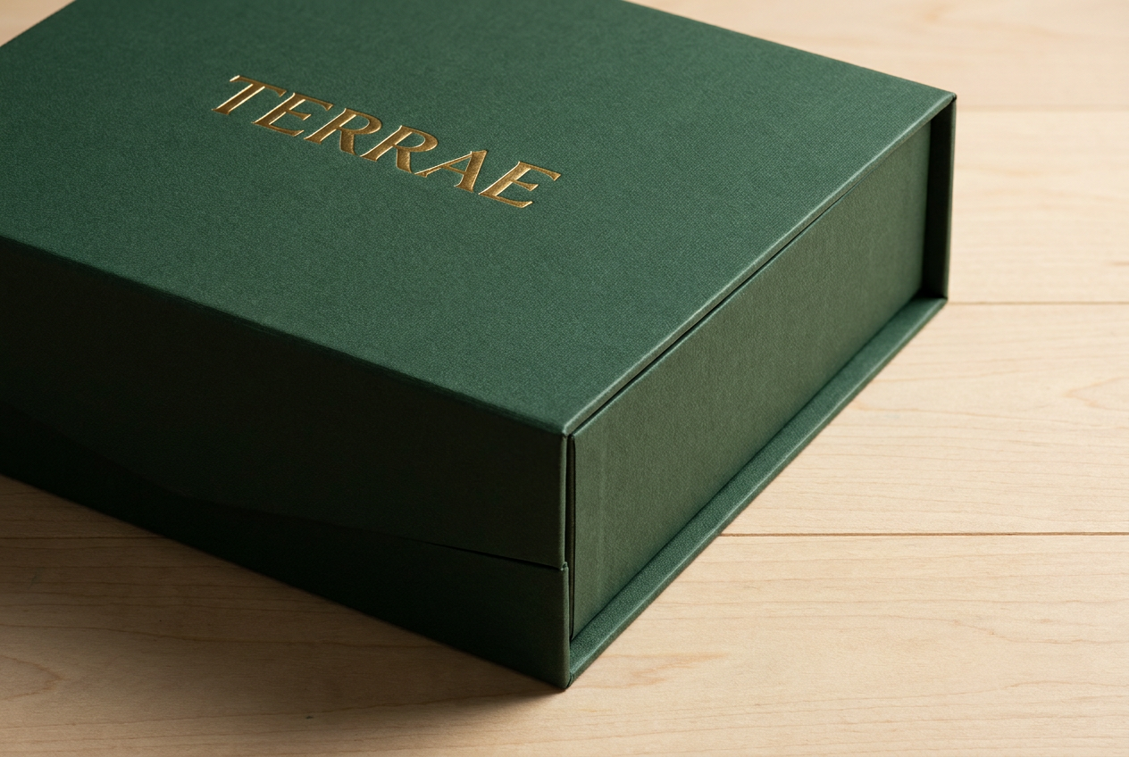 TERRAE gift box closeup with botanical elements
