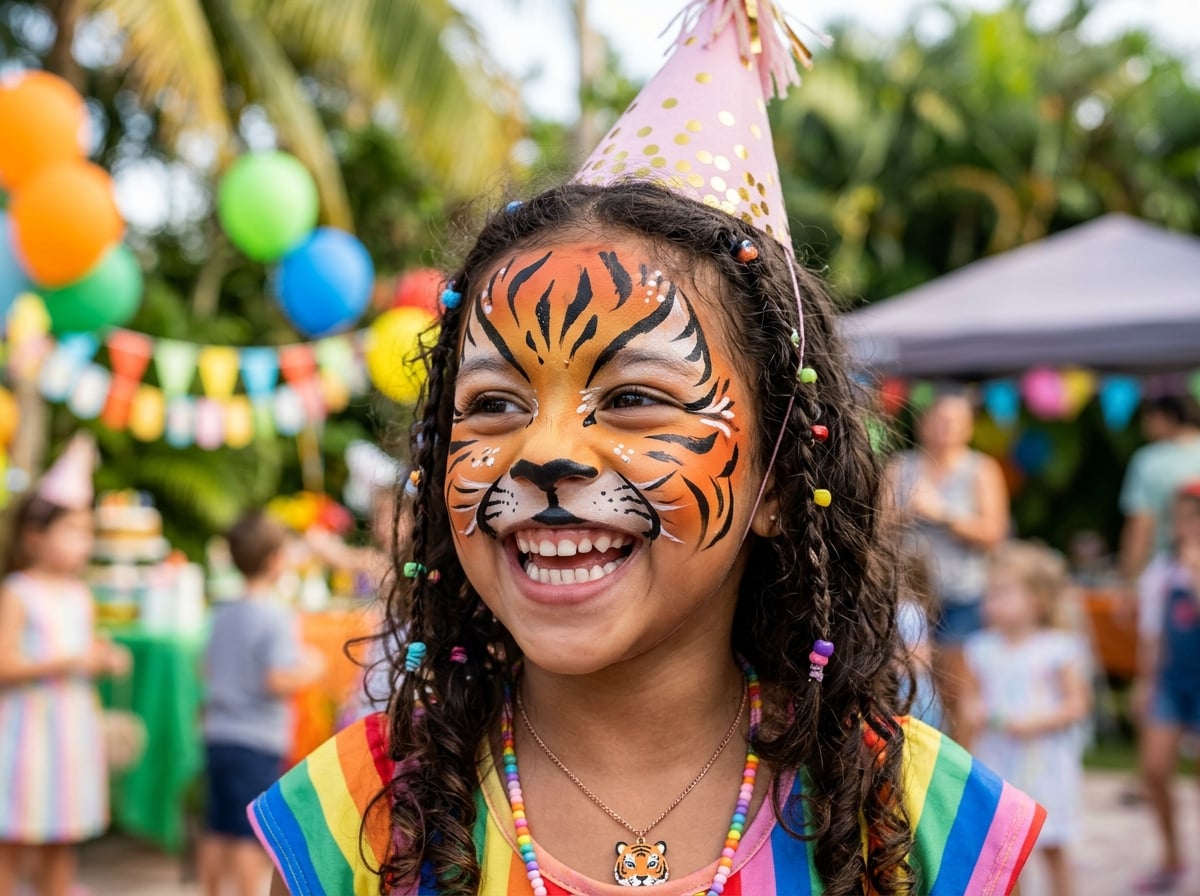 Face painting de tigre en colores naranja y negro